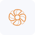 Ícono lineal de ventilador con cinco aspas en color naranja.