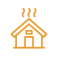 Ícono de casa con líneas de calor saliendo del techo, en color naranja brillante.