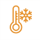Ícono de termómetro y copo de nieve en color naranja.